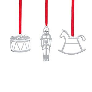 Nambé Mini Ornament Set - Rocking Horse, Drum, Nutcraker (Set of 3)